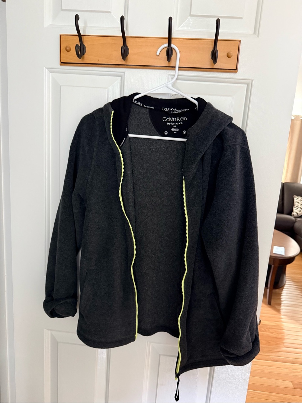 Calvin Klein Black Hooded Fleece Jacket with Neon Yellow Trim